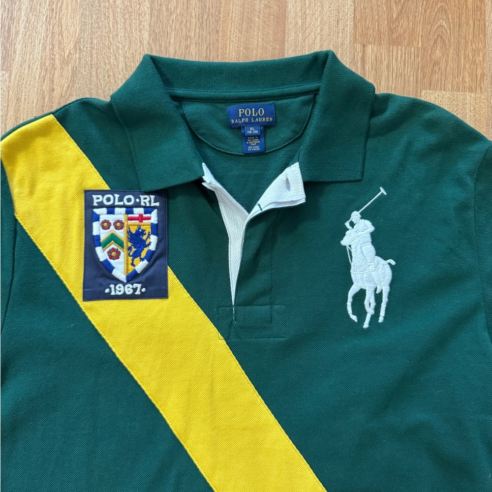 Vintage Ralph Lauren Banner Stripe Big Pony Polo Shirt Size XL - Picture 2 of 10